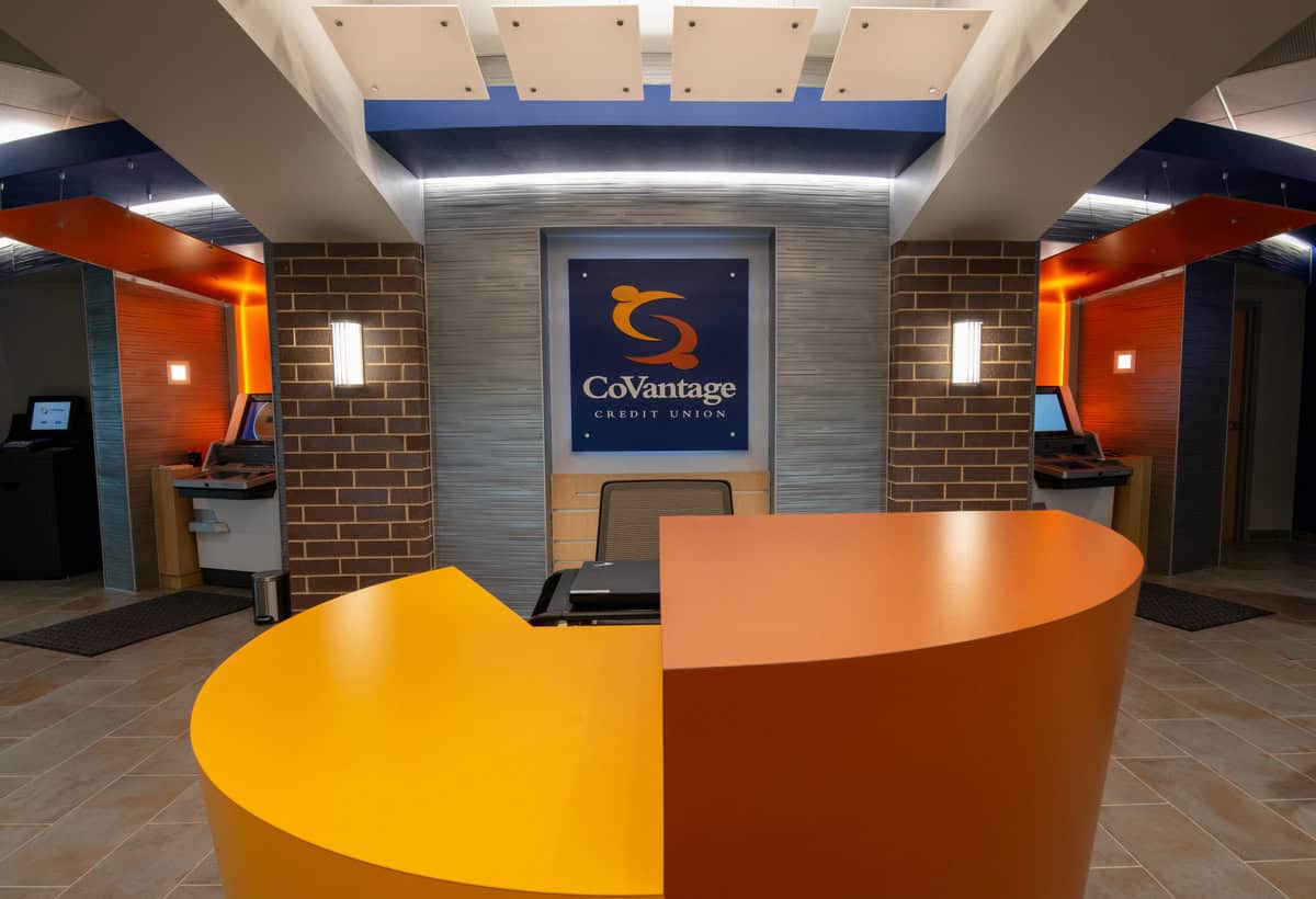 Interior lobby of CoVantage Credit Union.